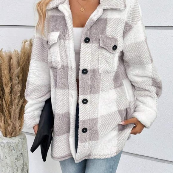❤️SALE Women’s Buffalo Plaid Jacket Super Soft Teddy Jacket Women’s Shacket Coat - Picture 4 of 5